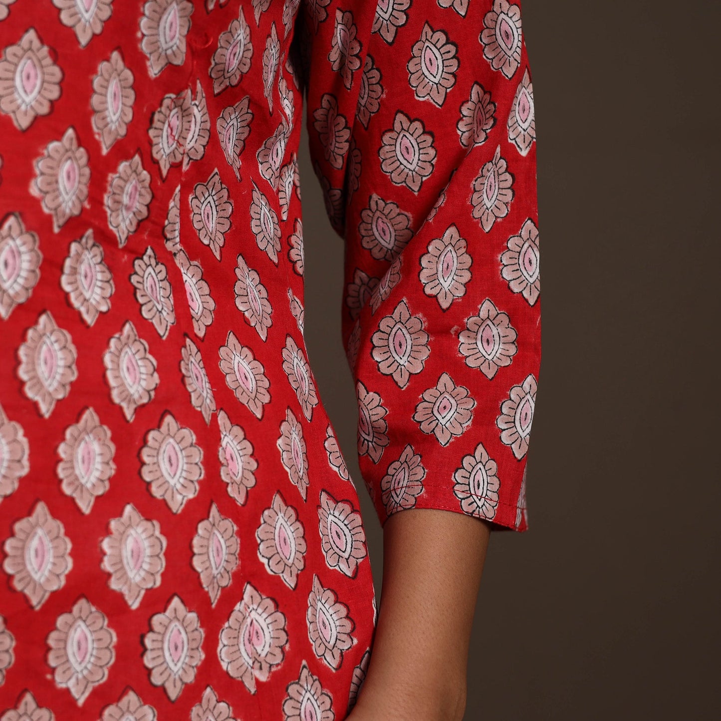 Red - cotton a-line sanganeri kurta 02 - handcrafted