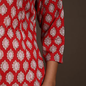 Red - cotton a-line sanganeri kurta 02 - handcrafted