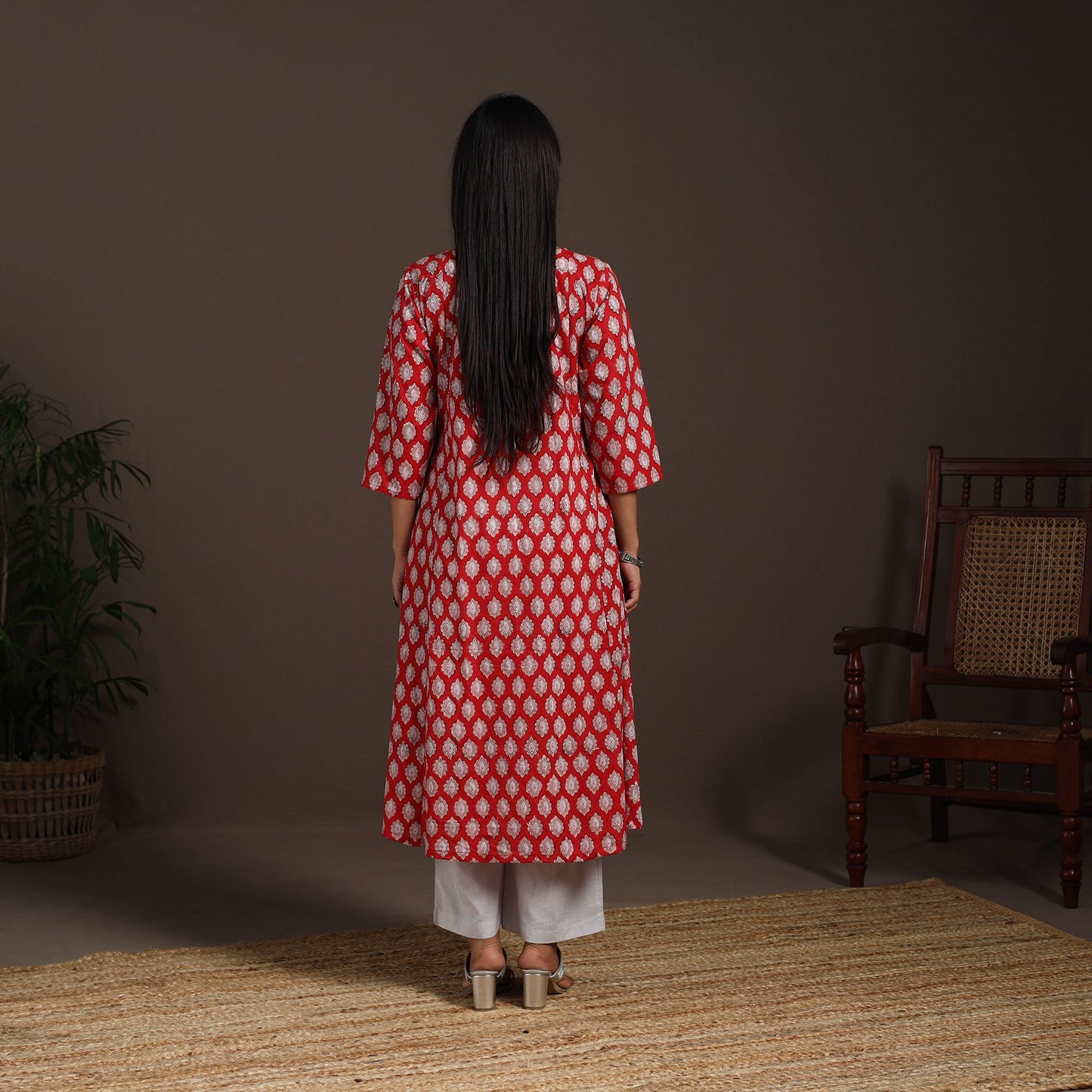 Red - cotton a-line sanganeri kurta 02 - handcrafted