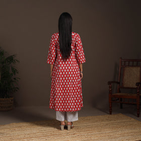 Red - cotton a-line sanganeri kurta 02 - handcrafted