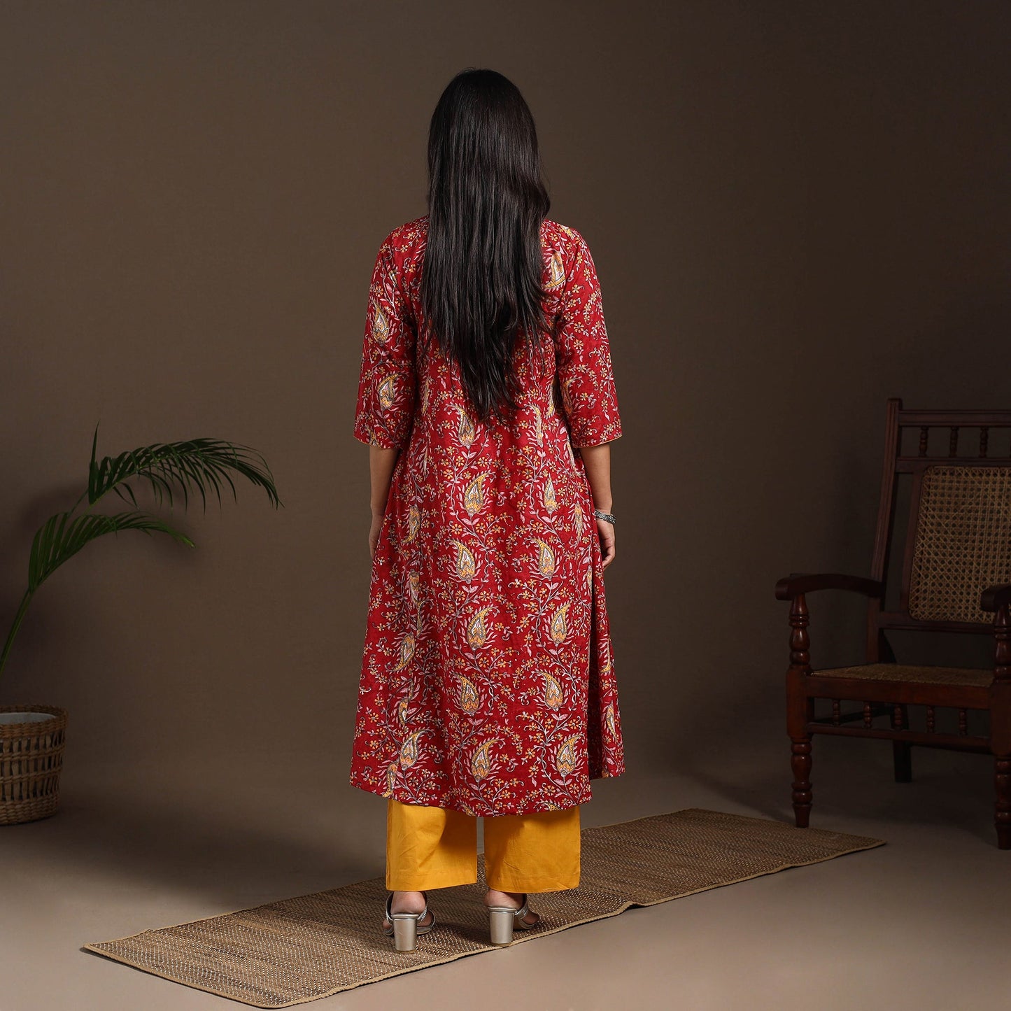 Red - cotton a-line sanganeri kurta 03 - handcrafted