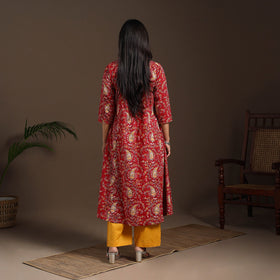 Red - cotton a-line sanganeri kurta 03 - handcrafted