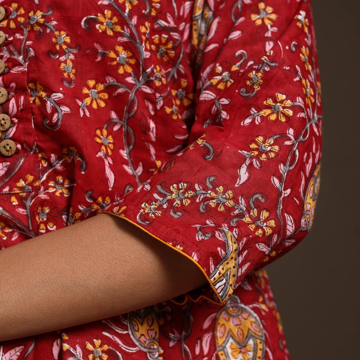 Red - cotton a-line sanganeri kurta 03 - handcrafted