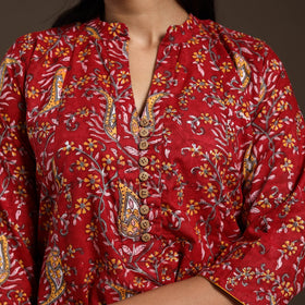 Red - cotton a-line sanganeri kurta 03 - handcrafted