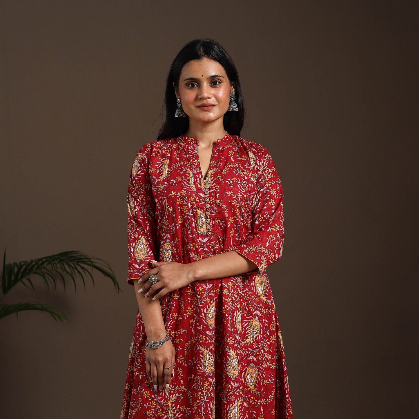 Red - cotton a-line sanganeri kurta 03 - handcrafted