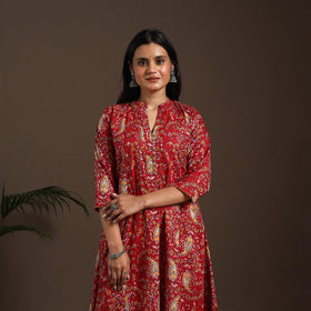 Red - cotton a-line sanganeri kurta 03 - handcrafted