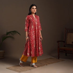 Red - cotton a-line sanganeri kurta 03 - handcrafted