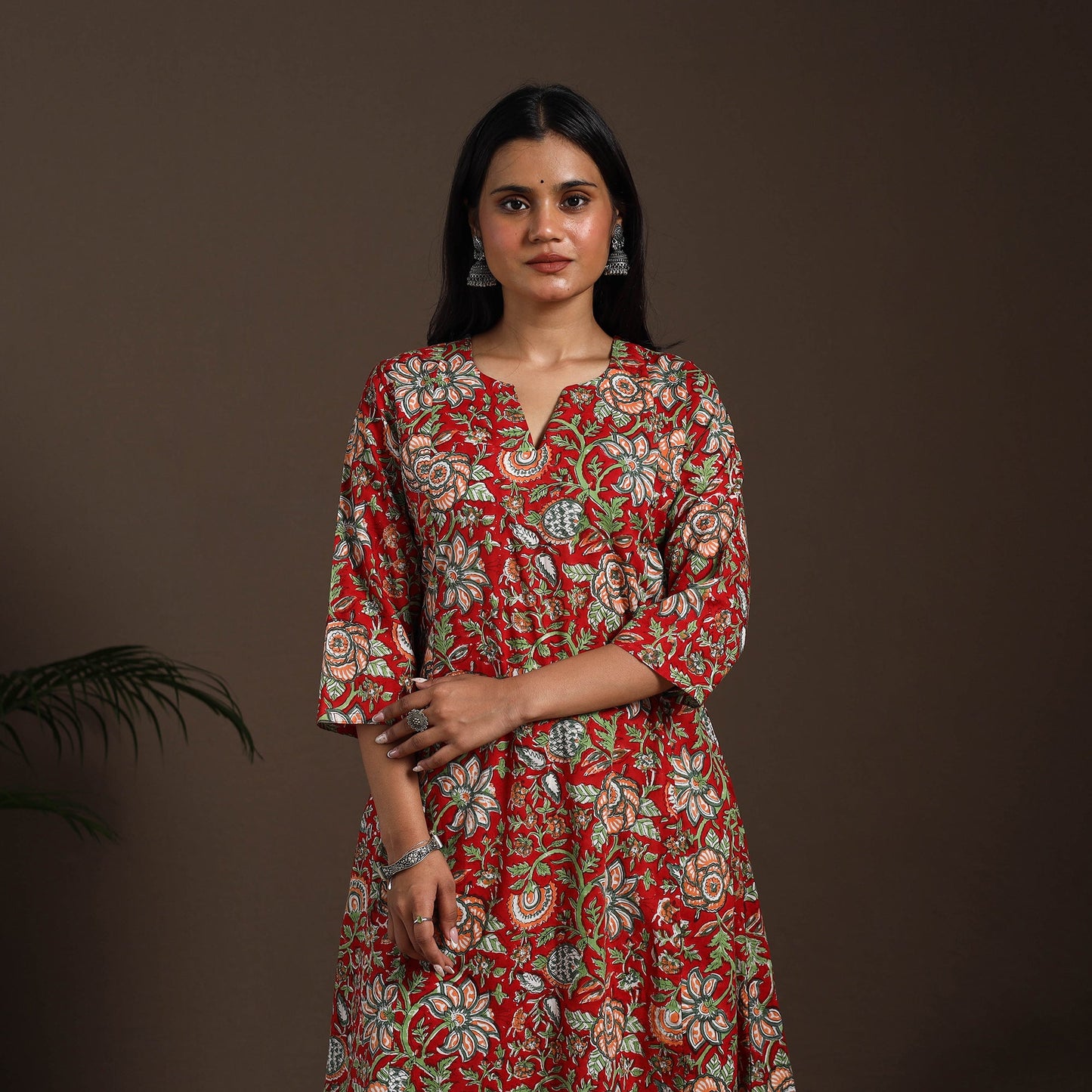 Red - cotton a-line sanganeri kurta 11 - handcrafted