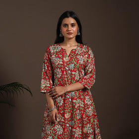 Red - cotton a-line sanganeri kurta 11 - handcrafted