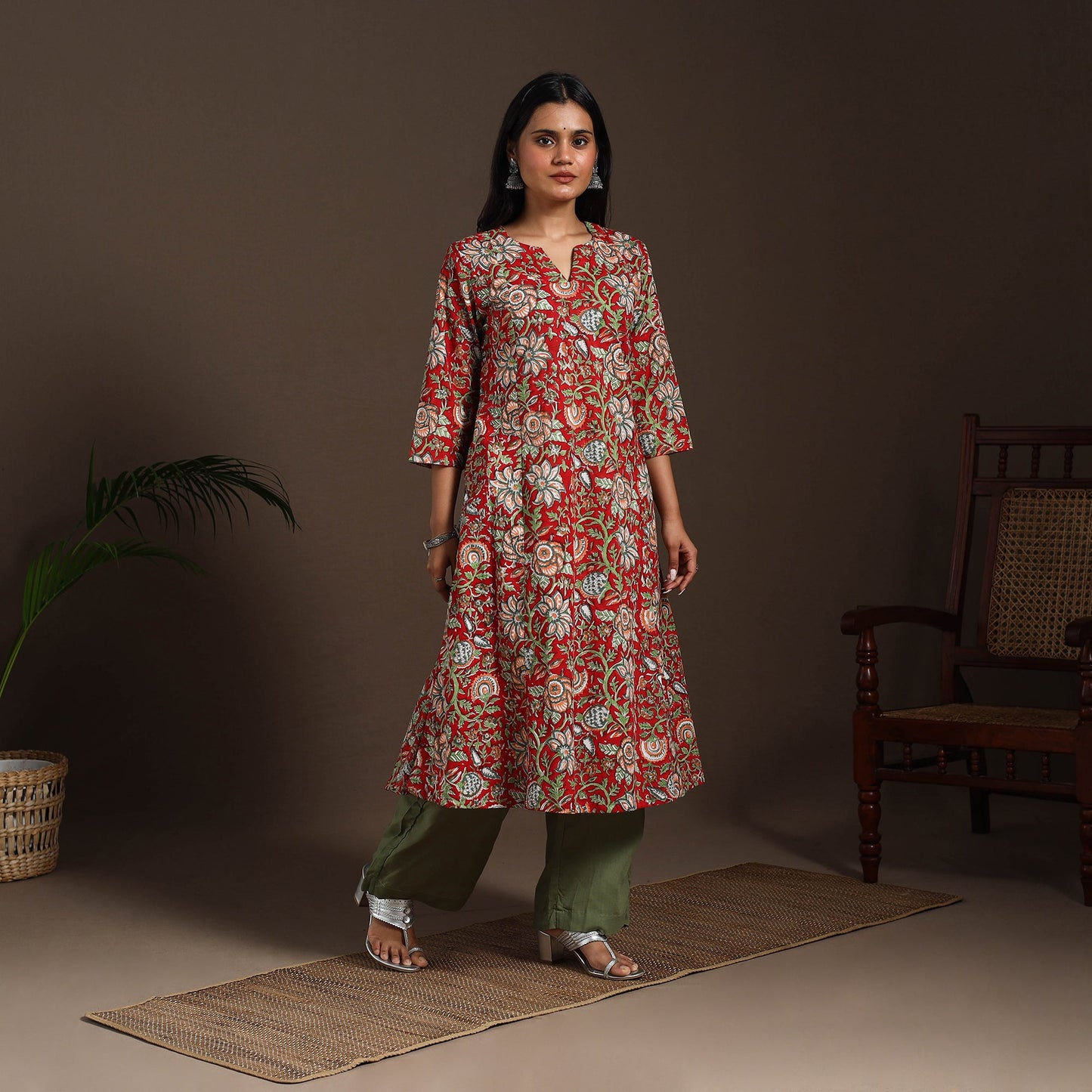 Red - cotton a-line sanganeri kurta 11 - handcrafted