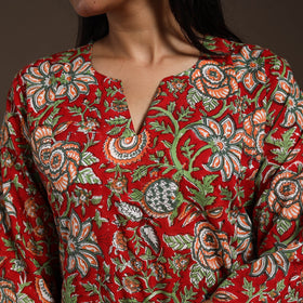 Red - cotton a-line sanganeri kurta 11 - handcrafted