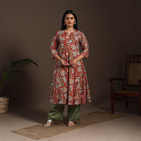 Red - cotton a-line sanganeri kurta 11 - handcrafted