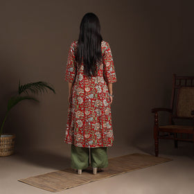 Red - cotton a-line sanganeri kurta 11 - handcrafted
