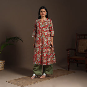 Red - cotton a-line sanganeri kurta 11 - handcrafted