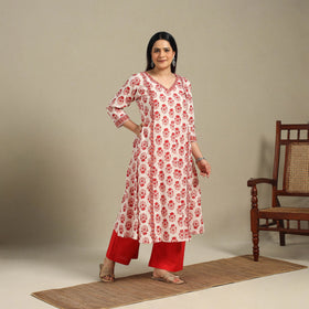 Red - cotton a-line sanganeri kurta 13 - handcrafted