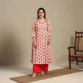 Red - cotton a-line sanganeri kurta 13 - handcrafted