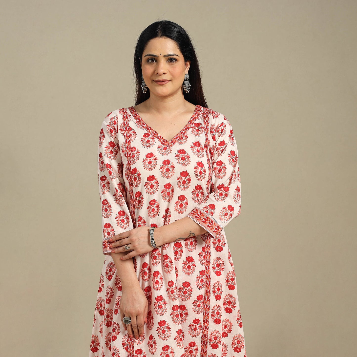 Red - cotton a-line sanganeri kurta 13 - handcrafted