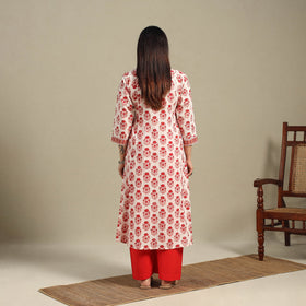 Red - cotton a-line sanganeri kurta 13 - handcrafted