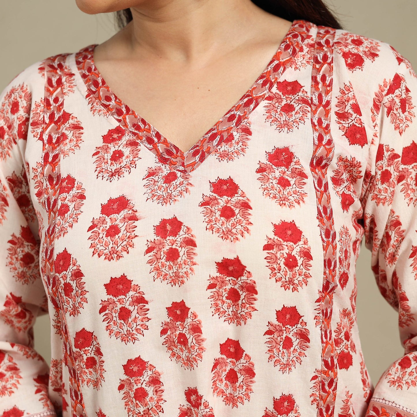 Red - cotton a-line sanganeri kurta 13 - handcrafted