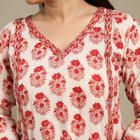 Red - cotton a-line sanganeri kurta 13 - handcrafted