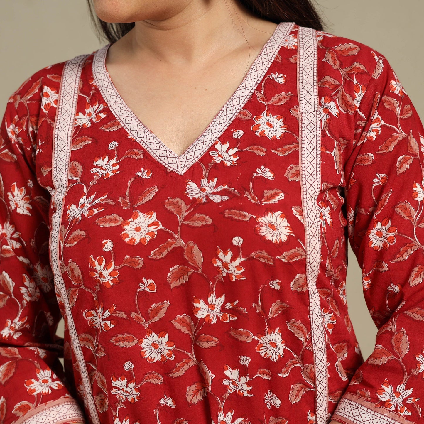 Red - cotton a-line sanganeri kurta 16 - handcrafted