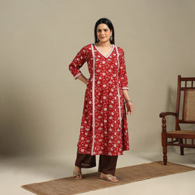 Red - cotton a-line sanganeri kurta 16 - handcrafted
