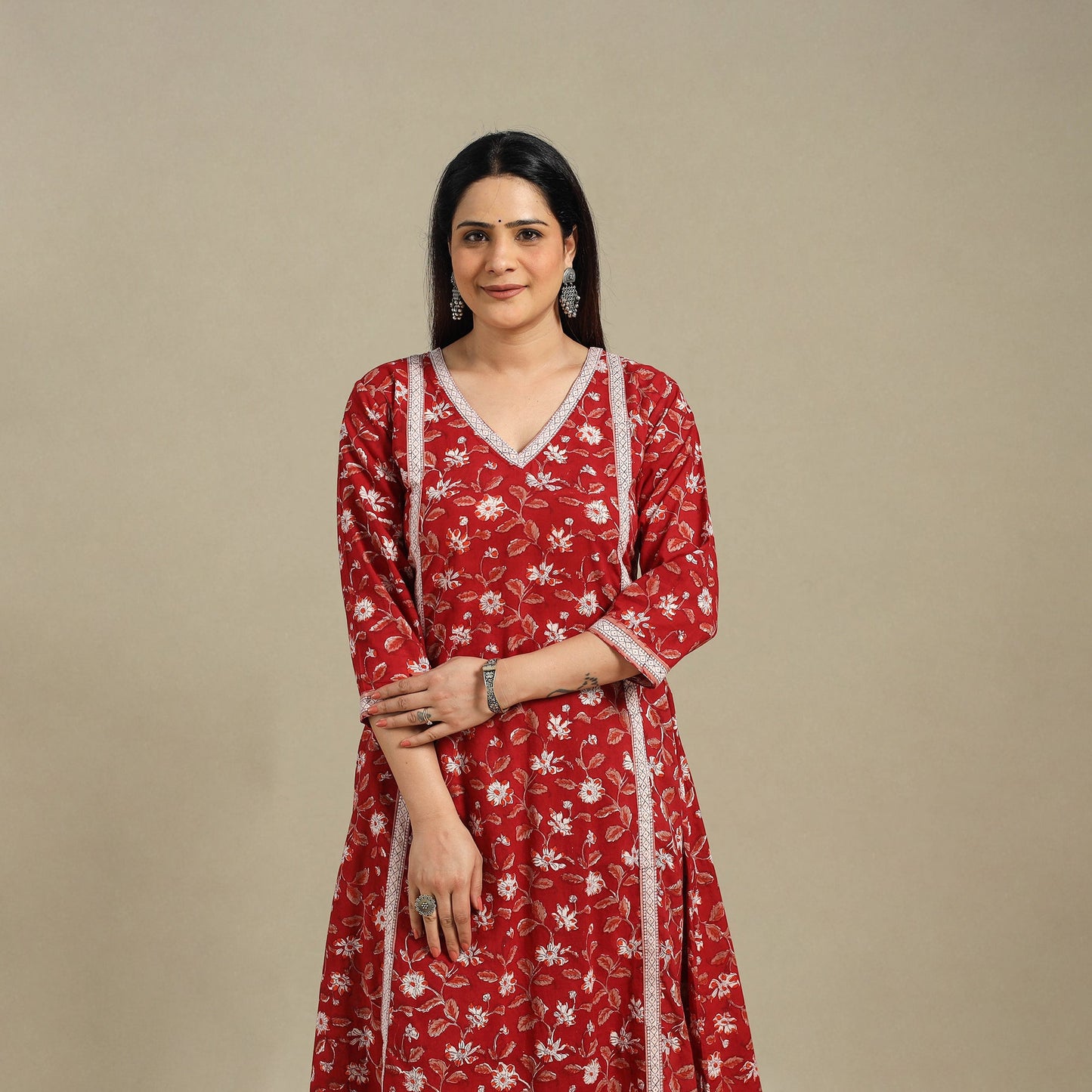 Red - cotton a-line sanganeri kurta 16 - handcrafted