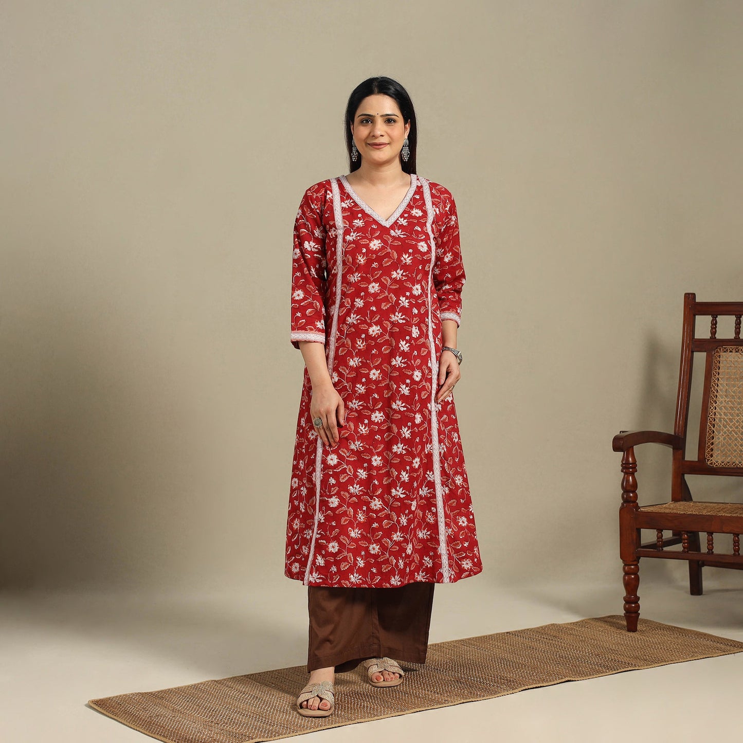 Red - cotton a-line sanganeri kurta 16 - handcrafted