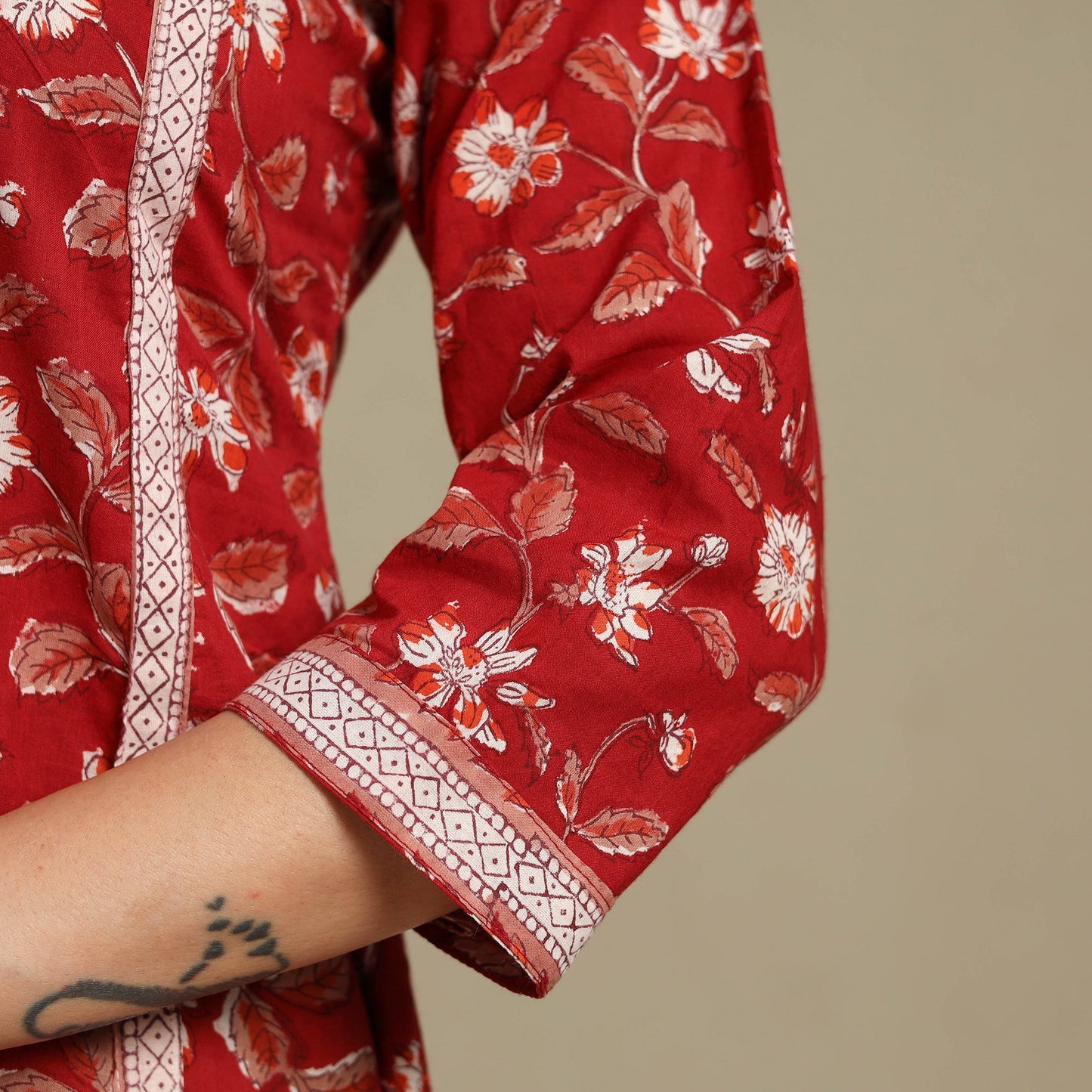 Red - cotton a-line sanganeri kurta 16 - handcrafted