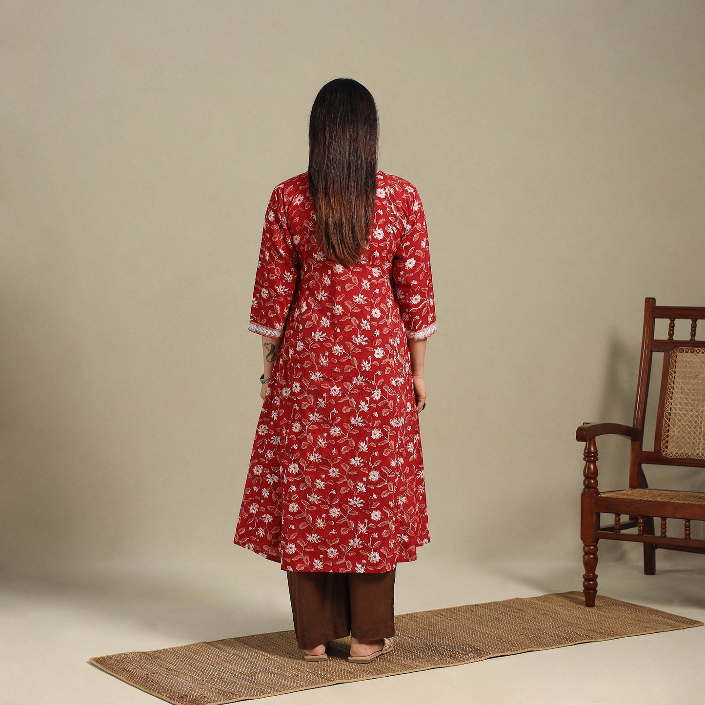 Red - cotton a-line sanganeri kurta 16 - handcrafted