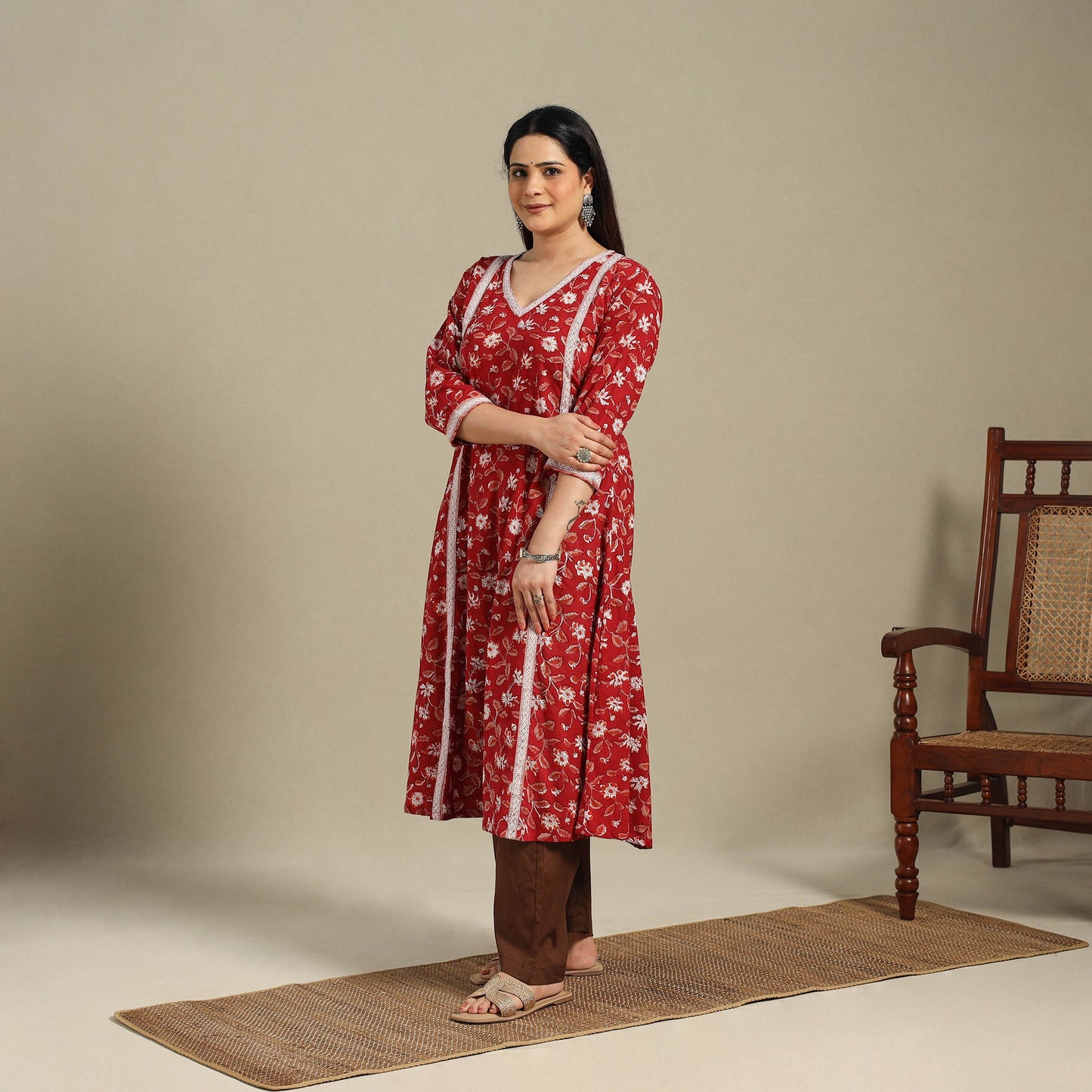 Red - cotton a-line sanganeri kurta 16 - handcrafted