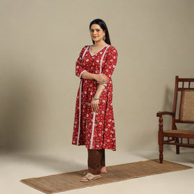 Red - cotton a-line sanganeri kurta 16 - handcrafted