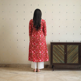 Buy Red Block Print Cotton A-Line Sanganeri Kurta 