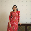 Buy Red Block Print Cotton A-Line Sanganeri Kurta 