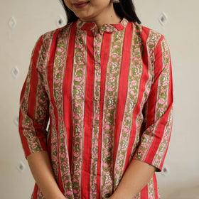 Red - Block Print Cotton A-Line Sanganeri Kurta 23