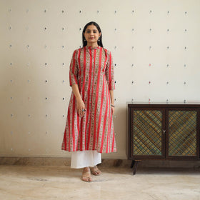 Red - Block Print Cotton A-Line Sanganeri Kurta 23