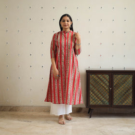 Red - Block Print Cotton A-Line Sanganeri Kurta 23
