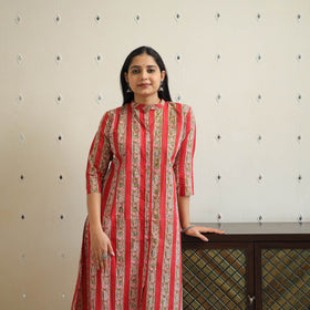 Red - Block Print Cotton A-Line Sanganeri Kurta 23