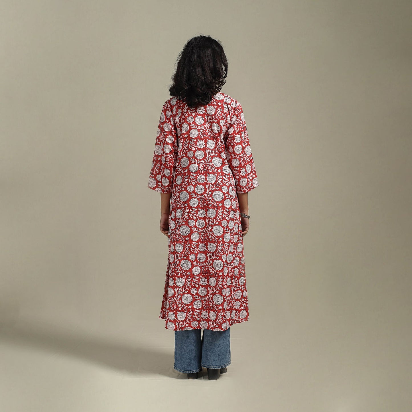 Red - cotton a-line sanganeri kurta 26 - handcrafted