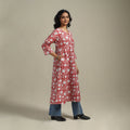 Red - cotton a-line sanganeri kurta 26 - handcrafted