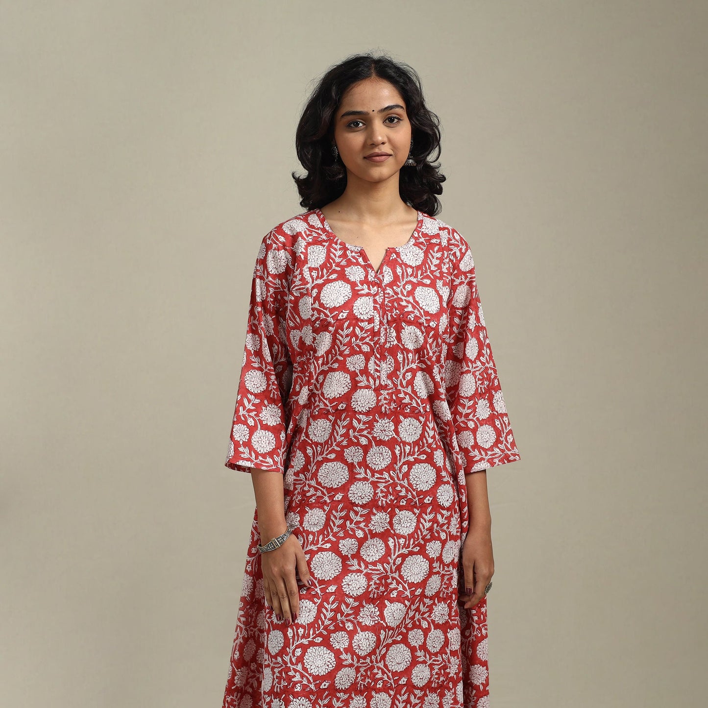 Red - cotton a-line sanganeri kurta 26 - handcrafted