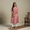 Red Block Print Cotton A-Line Sanganeri Kurta