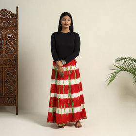 Red -  Cotton Long Shibori Tie-Dye Skirt 10