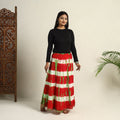 Red -  Cotton Long Shibori Tie-Dye Skirt 10
