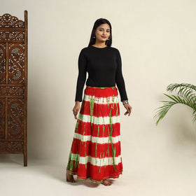 Red -  Cotton Long Shibori Tie-Dye Skirt 10