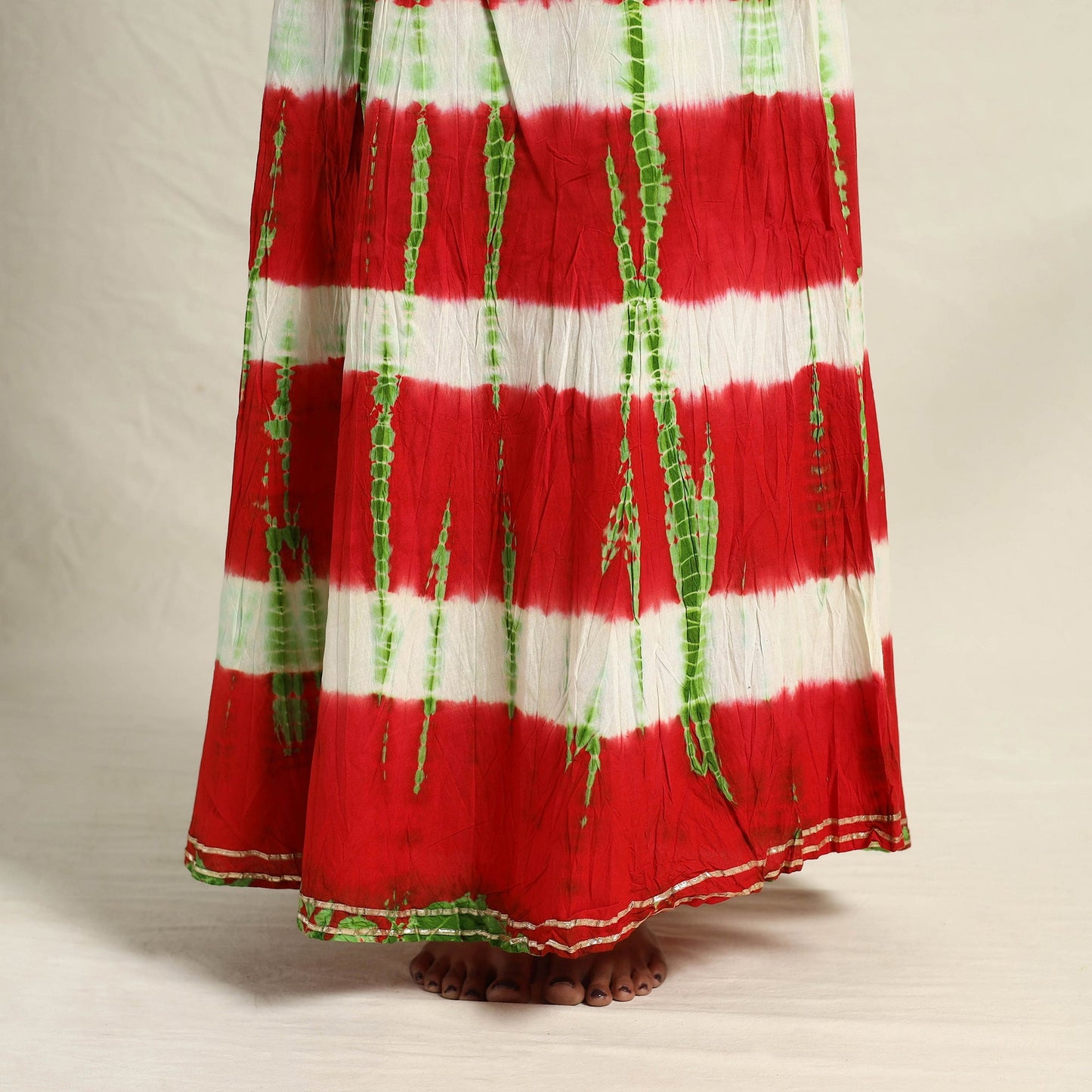 Red -  Cotton Long Shibori Tie-Dye Skirt 10