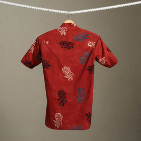 Red Block Print Cotton Men Half Sleeve Ajrakh Shirt