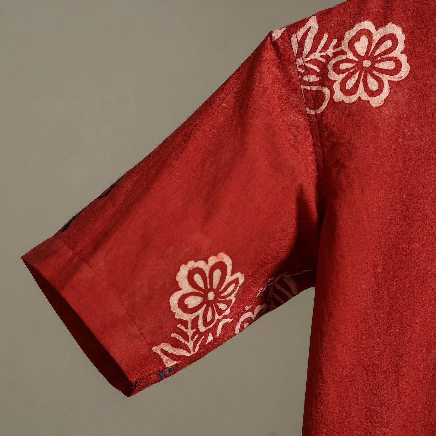 Red Block Print Cotton Men Half Sleeve Ajrakh Shirt