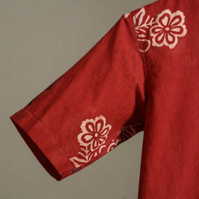 Red Block Print Cotton Men Half Sleeve Ajrakh Shirt