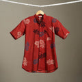 Red Block Print Cotton Men Half Sleeve Ajrakh Shirt